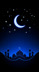 Fototapeta premium Crescent Moon and Star Night Sky, Ramadan