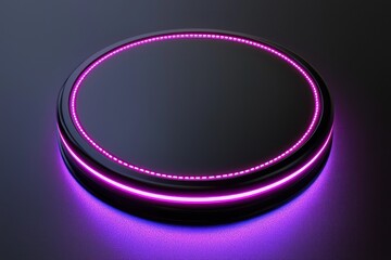 Obraz premium Reflective lighting enhances a vibrant circular embroidered badge mockup with glowing neon stitching in a sleek 3D space.