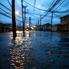 Flooded City Street at Night