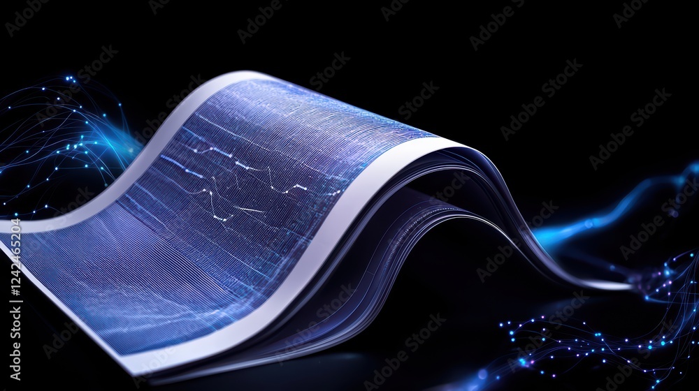 Poster abstract data visualization with waves and flowing light effects