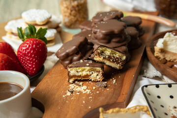 Chocolate alfajores stuffed biscuits argentinian peruvian sweet dessert food