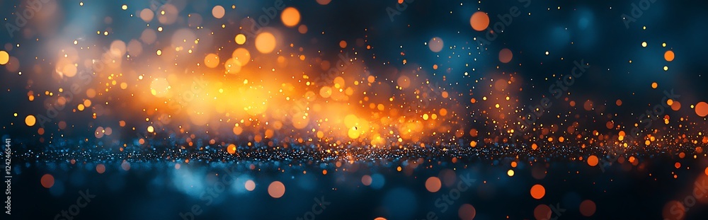 Aufkleber explore a blue background with an orange highlight, featuring bokeh and blurred abstract elements wi