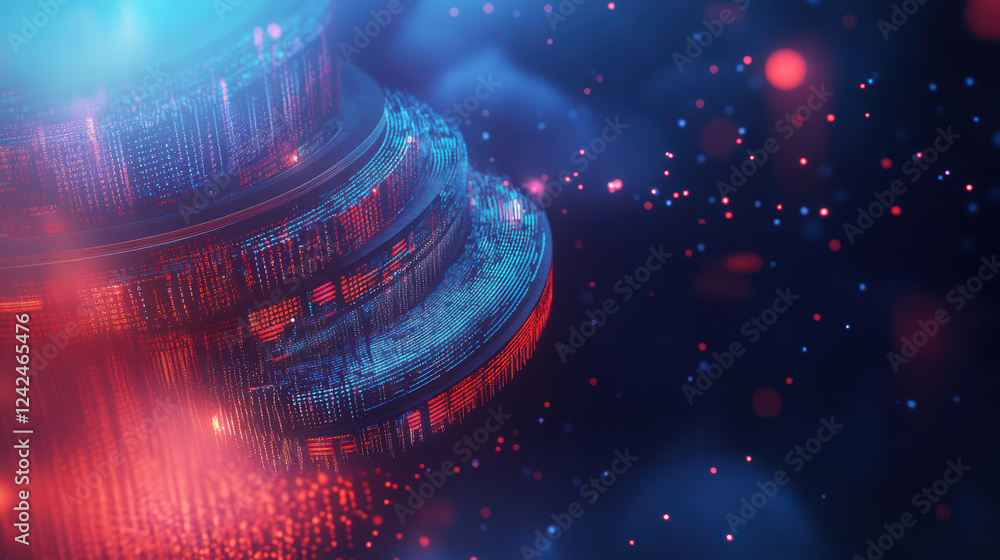 Aufkleber engaging isometric graphic of data flow in cloud environment, showcasing vibrant blue and red digita