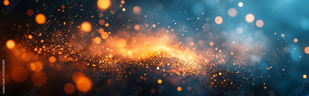 Aufkleber explore a blue background with an orange highlight, featuring bokeh and blurred abstract elements wi