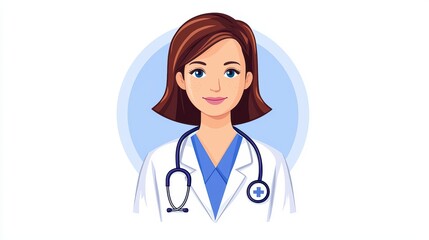Fototapeta premium Female Doctor with Stethoscope in Medical Uniform Illustration