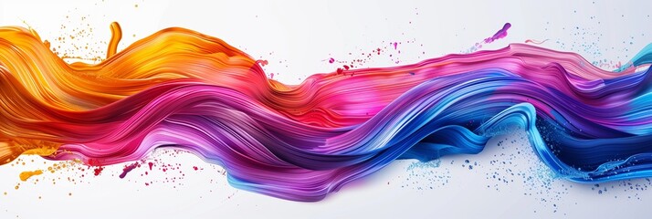 Colorful abstract background with paint brush strokes, wave shapes, and colorful splashes isolated on white background vector illustration