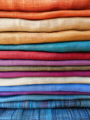 Colorful folds of fabric showcase a variety of textures and patterns, perfect for fashion, interior design, and textile enthusiasts looking for inspiration and vibrant visuals.