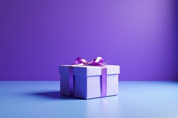 A Lavender Gift Box with a Delicate Purple Ribbon, Sitting on a Smooth Surface Against a Vibrant Background