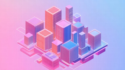 Fototapeta premium Isometric cityscape with colorful buildings and modern architecture