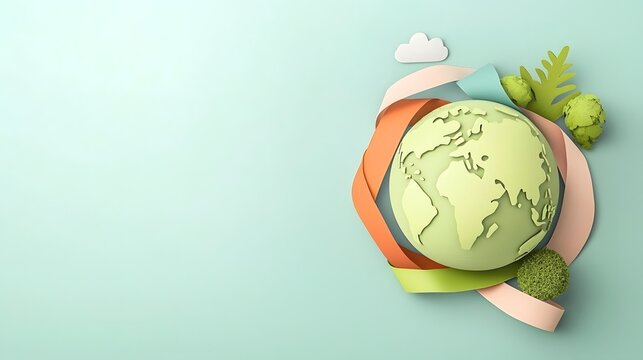 Symbolic design of the planet Earth encircled by ribbons in different colors promoting worldwide and for various social causes and environmental awareness