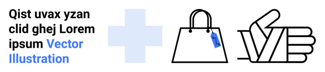 Minimalist shopping bag with price tag and thumbs-up gesture conveying satisfaction, approval, quality, and trust. Ideal for e-commerce, retail, shopping, marketing, branding customer service flat