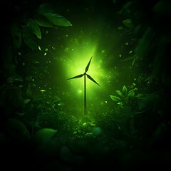 Glowing Wind Turbine in Lush Green Foliage