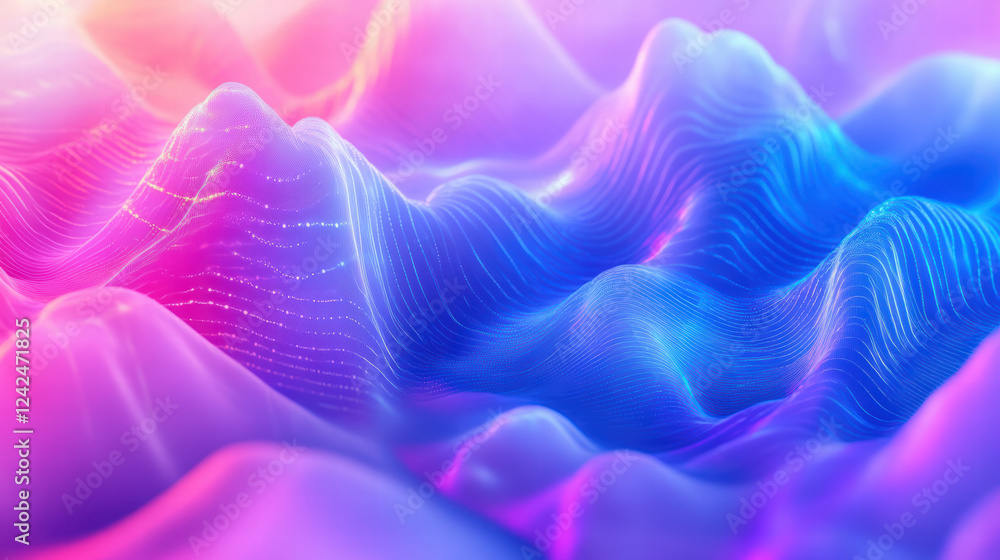 Poster vibrant abstract waves in shades of pink and blue create dynamic visual flow, representing data proc