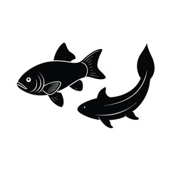 Catfish Silhouette Vector Art and Black Catfish Fish Illustration Design