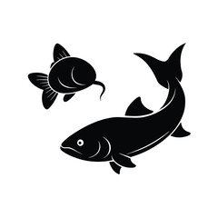 Fototapeta premium Catfish Silhouette Vector Art and Black Catfish Fish Illustration Design