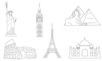 Global tourist attractions line art