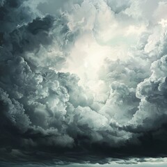 Fototapeta premium Dramatic Sky with Dark Clouds and Bright Light Breaking Through in a Serene Atmosphere