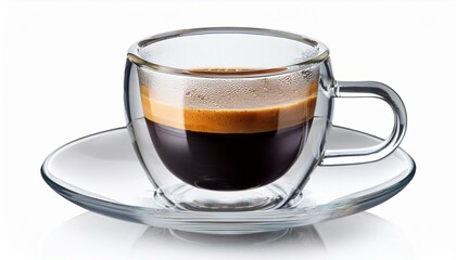 Naklejka premium Cup of coffee. Glass cup of espresso coffee isolated white background
