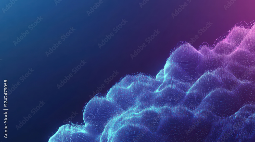 Poster digital abstract background featuring vibrant cloud like formations in shades of blue and purple, re