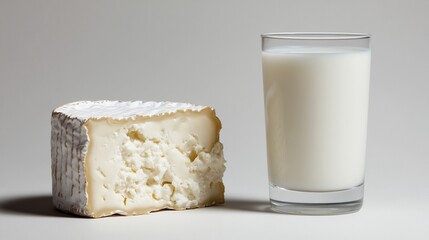Creamy Delights: A Wheel of Cheese and Glass of Milk