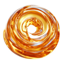 A swirling, golden circular object with a central hole, resembling a glossy, liquid design.