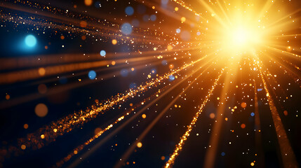 Obraz premium Golden Light Rays and Sparkles on Dark Background