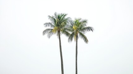 Two palm trees against a hazy sky, tropical vacation postcard
