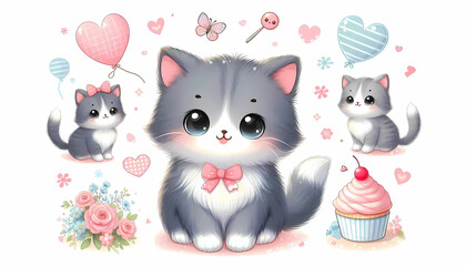 Fototapeta premium illustration of cute cartoon cat on white background