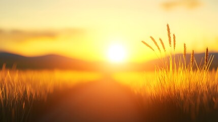 Naklejka premium Golden Sunset Over a Field of Tall