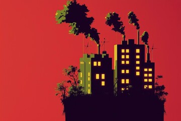 Urban pollution and innovation cityscape digital art night perspective