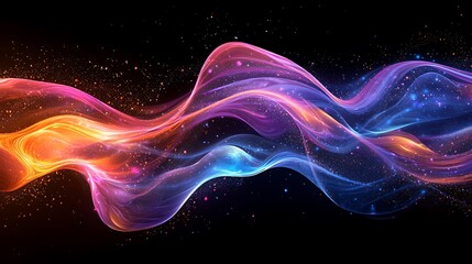 Fluid neon holographic waves in motion, with vibrant gradient hues flowing across the design for a colorful, mesmerizing effect.