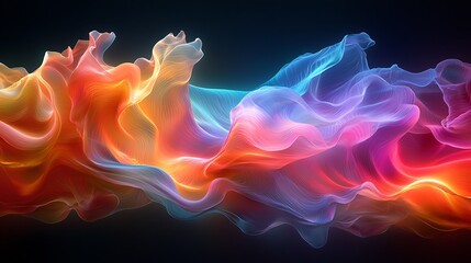 Obraz premium Fluid neon holographic waves in motion, with vibrant gradient hues flowing across the design for a colorful, mesmerizing effect.