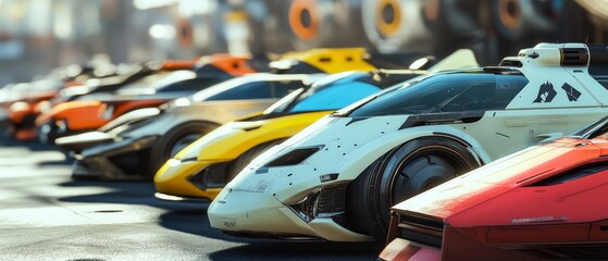 Fototapeta premium A lineup of diverse futuristic vehicles