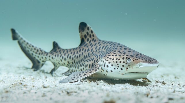 Leopard shark with unique spotted patterns swimming near the sea floor