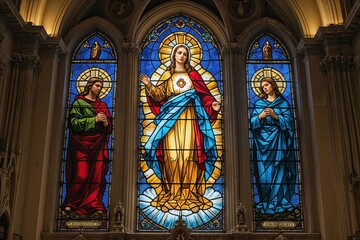 Divine Mercy Stained Glass Art at San Lorenzo Cathedral Genoa Italy