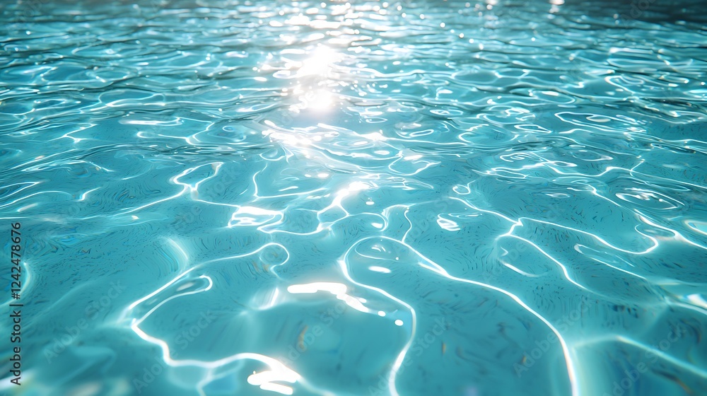 Poster fresh blue water with bubbles rising through the surface, creating a tranquil and refreshing atmosph