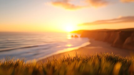 Fototapeta premium Golden Sunset Over Coastal Cliffs and Ocean