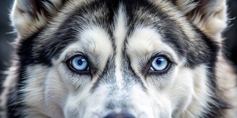 Close-up of Siberian Husky's eyes with intricate details and expressive pupils, showcasing the dog's natural beauty and emotion