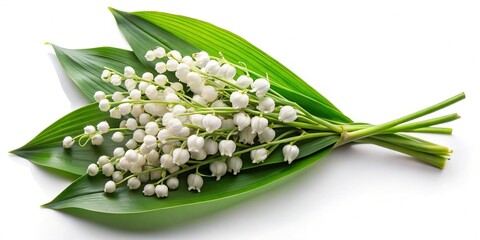 Obraz premium Aerial View of Delicate Lily of the Valley Flowers on White Background - Spring Floral Flat Lay