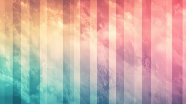 Vertical bands with gradients from muted teal to soft pink skies, featuring glowing dynamic cloud streaks in each stripe, providing a warm, inviting color palette