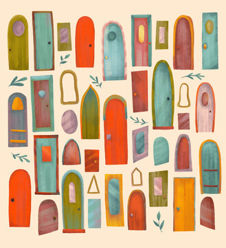 Colorful collection of whimsical doors in various styles