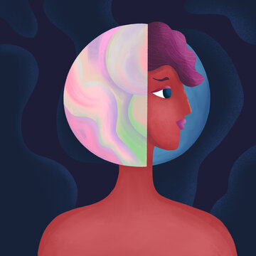 Portrait of a person with a head in the form of a planet