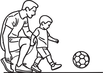 Creative Line Drawing of Dad and Son Playing Soccer