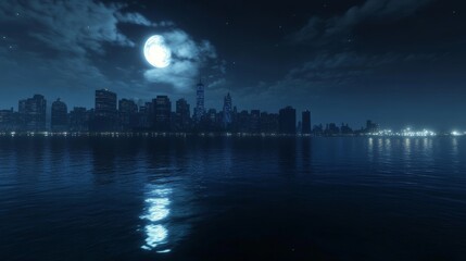 Enchanting Night View on Serene Water Body Skyline