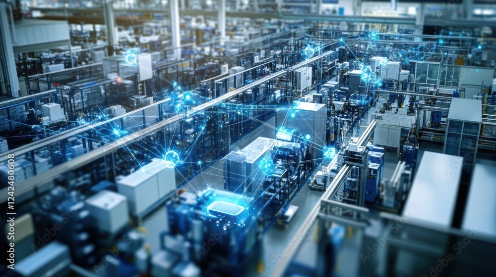 Poster high tech manufacturing facility showcasing advanced automation and innovative engineering. digital 