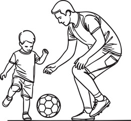 Creative Line Drawing of Dad and Son Playing Soccer