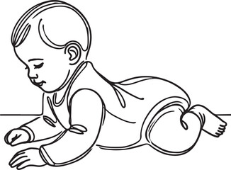 Simple Line Drawing of Baby Lying on Stomach