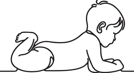 Simple Line Drawing of Baby Lying on Stomach
