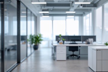 Modern White Office Interior Blurred Background Design