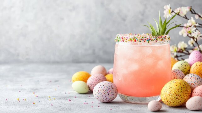 Pink Easter Cocktail with Candy Eggs